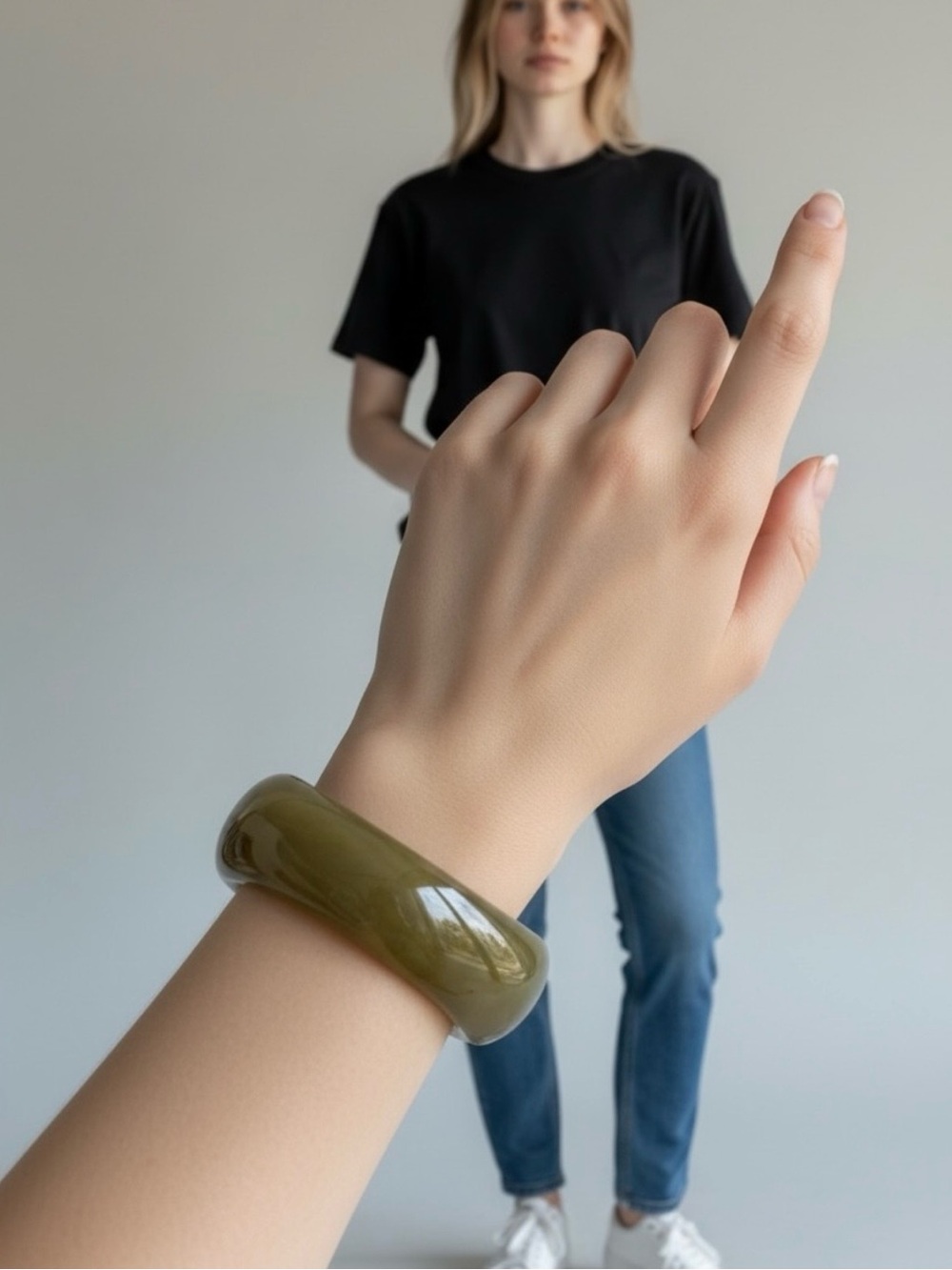 Olive Green Resin Bangle Bracelet - Minimalist Wearable